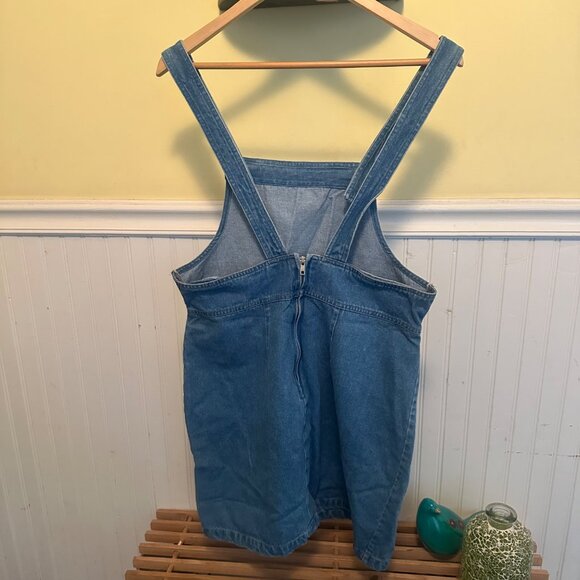Carreau Sport Vintage 90s Denim Overall Dress Blue Size 13/14 With Pockets - Picture 2 of 7